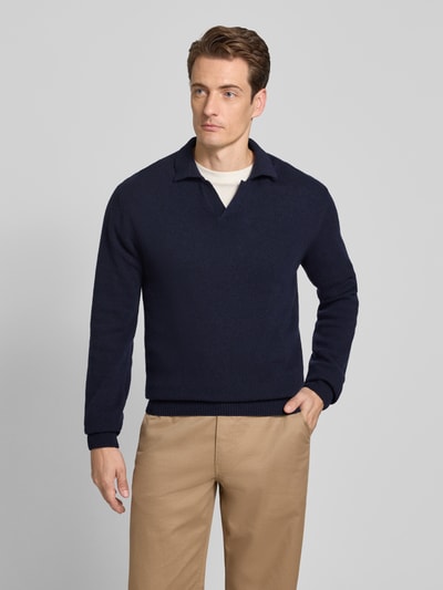 Casual Friday Sweter z dzianiny z mieszanki wełny z kołnierzykiem polo model ‘Karl’ Ciemnoniebieski 4