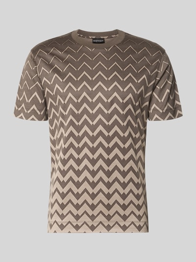 Produktfoto, T-Shirt mit Rundhalsausschnitt von Emporio Armani in Braun-Beige mit Zickzack-Muster, Baumwoll-Lyocell-Mix, gerader Schnitt