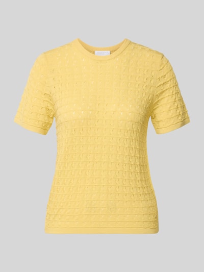 Produktfoto, Strickshirt aus Viskose-Mix mit Rundhalsausschnitt von Jake*s Collection, gelb, Strukturmuster, Regular-Fit, kurze Ärmel, Damen