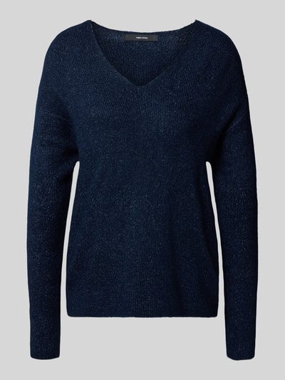 VERO MODA Regular fit gebreide pullover met V-hals, model 'CREWLEFILE' Marineblauw gemêleerd - 2
