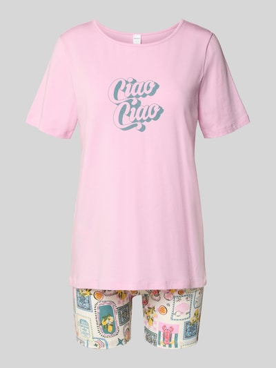 Produktfoto, Regular Fit Pyjama-Set mit Motiv-Print von Skiny für Damen im zarten Rosa, Statement-Print, Baumwoll-Modal-Mix, Kurzärmelig, Rundhalsausschnitt, eng anliegende Shorts mit Print-Motiv