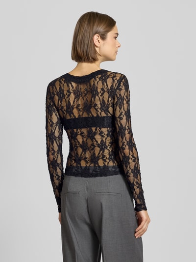 Only Slim fit shirt met lange mouwen in semi-transparante look, model 'ALBA' Zwart - 5