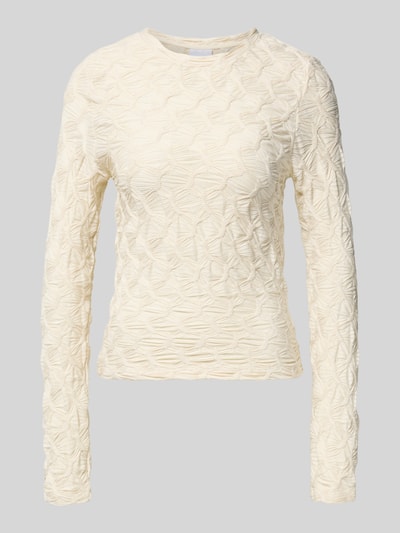 Jake*s Collection Shirt met lange mouwen, structuurmotief en ronde hals Ecru - 2
