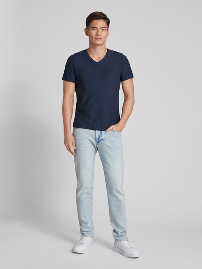 JOOP! Jeans T-Shirt mit V-Ausschnitt und Brusttasche Marine Melange 1