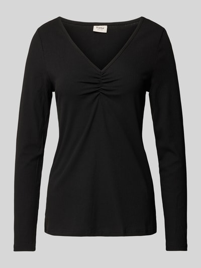 Fransa Longsleeve mit geripptem V-Ausschnitt Modell 'mona' Black 2