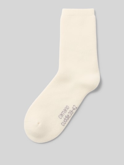 Produktfoto, Socken aus Woll-Mix von camano in Creme mit elastischem Rippbündchen, Label-Detail und feiner Textur, Damen Socken
