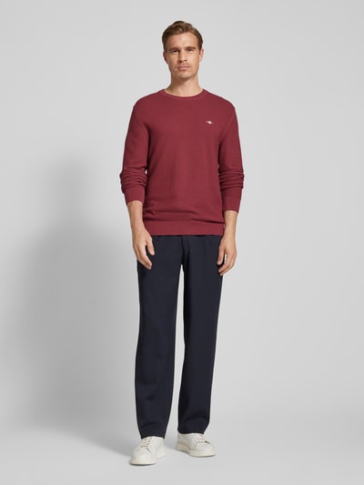 Gant Gebreide pullover met structuurmotief en ronde hals Bordeaux - 1