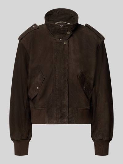Produktfoto, braune Regular Fit Lederjacke aus echtem Ziegenleder von Marc O'Polo, strukturierte Oberfläche, Damen Leder- / Kunstlederjacke