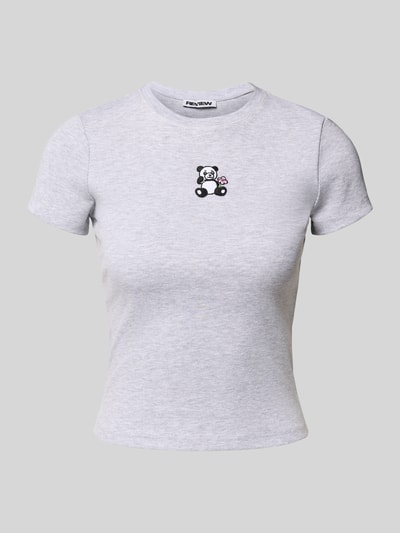 Review T-shirt met motiefstitching en ronde hals Lichtgrijs gemêleerd - 2