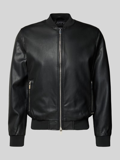 Produktfoto, Bomberjacke in Leder-Optik mit Zweiwege-Reißverschluss von MARKUP, schwarz, Material-Mix mit Viskose-Anteil, Regular-Fit, Stehkragen