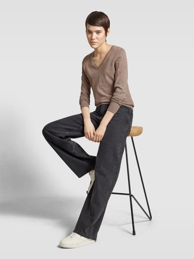 Montego Strickpullover mit V-Ausschnitt Taupe Melange 1