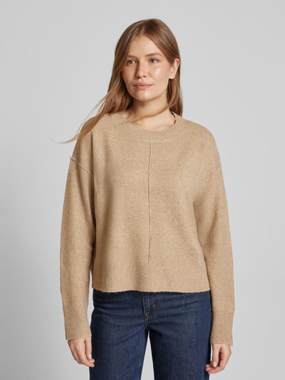 Vero Moda Sweter o kroju regular fit z dzianiny ze szwem na piersi model ‘ESTI’ Beżowy 4