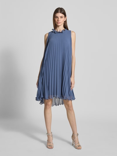 Vera Mont Knielange cocktailjurk met plissévouwen Rookblauw - 1