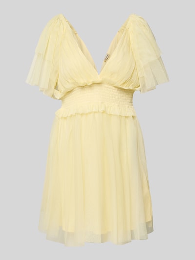 LACE & BEADS Cocktailkleid mit V-Ausschnitt und Taillenband Hellgelb 2