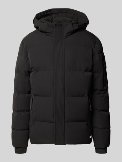 Produktfoto, schwarze Steppjacke mit Reißverschlusstaschen Modell 'JAXHAM' von Cars Jeans im Material-Mix mit Kapuze und Stretch-Anteil