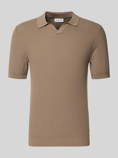 Produktfoto, Slim Fit Poloshirt mit Viskose-Anteil von Roy Robson aus Baumwoll-Mix in Strick-Optik, Strukturmuster, kurzärmelig, beige Textur
