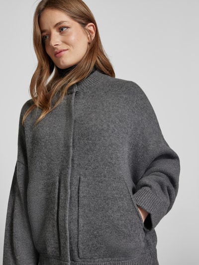 Jake*s Casual Oversized Strickjacke mit gerippten Abschlüssen Dunkelgrau Melange 3