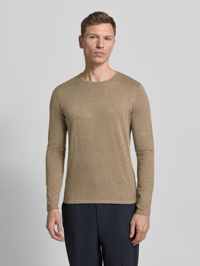 Christian Berg Men Sweter z dzianiny z okrągłym dekoltem Szarobrązowy melanż 4