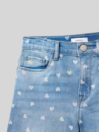 NAME IT Slim fit korte jeans met motiefprint, model 'ROSE' Blauw - 2