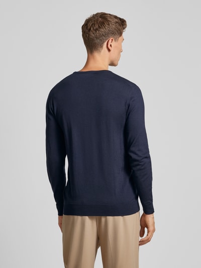 Profuomo Strickpullover mit gerippten Abschlüssen Marine 5