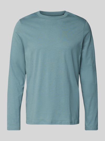 Produktfoto, Longsleeve mit geripptem Rundhalsausschnitt von Schiesser in Blau, reine Baumwolle, Regular Fit, glatte Textur, Vorderansicht