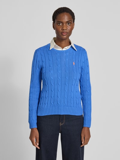Polo Ralph Lauren Gebreide pullover met kabelpatroon, model 'JULIANNA' Bleu - 4
