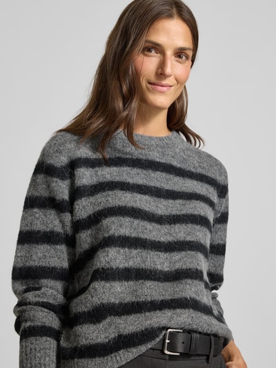 MOS MOSH Sweter z dzianiny z okrągłym dekoltem model ‘THORA’ Ciemnoszary 3