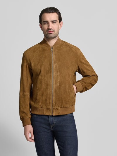 BOSS Regular Fit Lederjacke aus echtem Ziegenvelours Modell 'H-MULLER' Beige 4