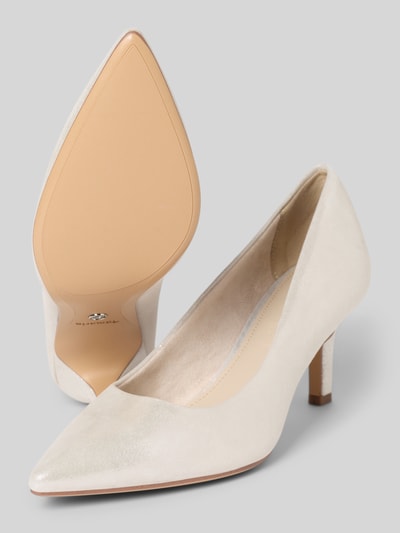 Produktfoto, Pumps aus echtem Leder von Tamaris in unifarbener Optik mit spitzer Schuhspitze, Stiletto-Absatz und strukturierter Sohle.