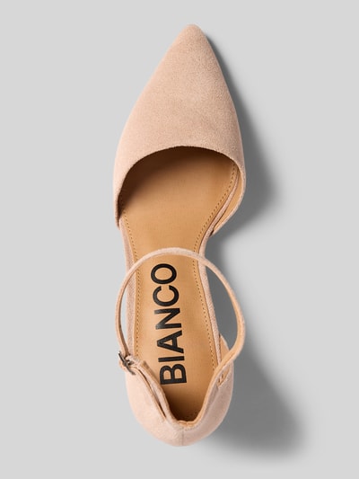 Produktfoto, Pumps in Leder-Optik mit Schnallenverschluss von BIANCO, beige, glatte Sohle, spitze Passform, Absatzhöhe 7 cm, Schafthöhe 9 cm, Schaftweite 3 cm