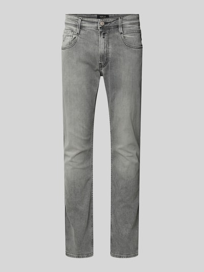Produktfoto, Slim Fit Jeans mit Eingrifftaschen Modell 'Anbass' von Replay, grau, Baumwoll-Elasthan-Mix, schmaler Schnitt, glatte Textur