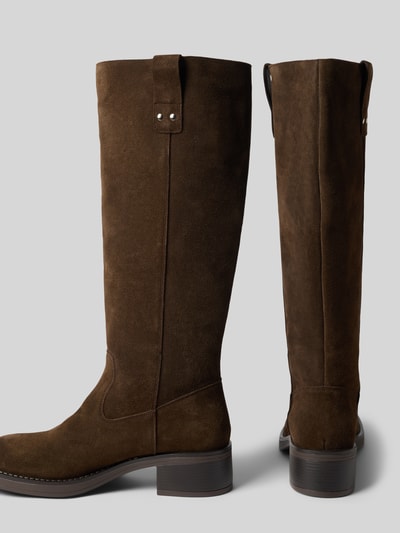 Productfoto, Stiefel aus Leder mit Blockabsatz van BIANCO in bruin echt leer met afgerond model, structuurzool, hakhoogte 5 cm, schachthoogte 41 cm, schachtbreedte 20 cm