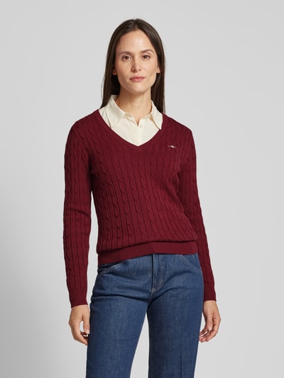 Gant Strickpullover mit Label-Stitching Bordeaux 4