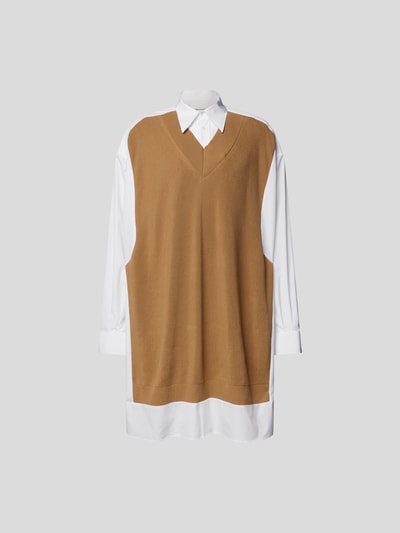 Maison Margiela Oversized Hemd mit Strickbesatz Camel 2