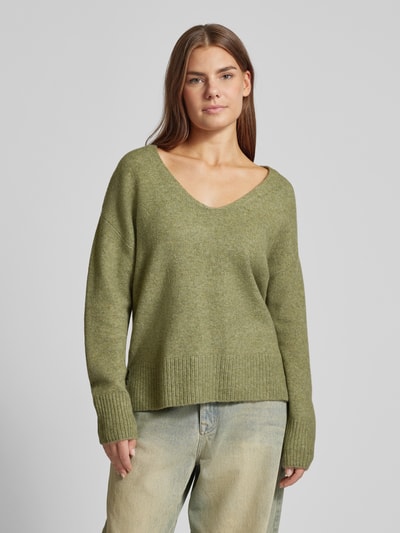 Tom Tailor Denim Relaxed Fit Strickpullover mit V-Ausschnitt Oliv 4