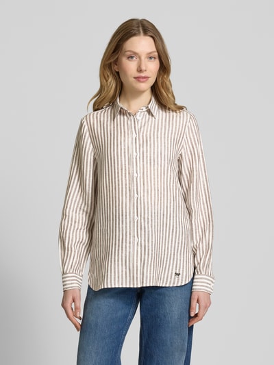 Weekend Max Mara Regular Fit Leinenhemdbluse mit Motiv-Stitching Modell 'JOSEF' Hellbraun 4