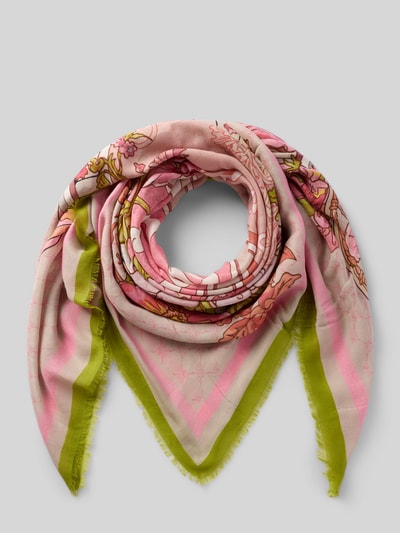 Produktfoto, Schaltuch mit Fransen Modell 'Altea' von JOOP!, Rosa-Grün, florales Muster, quadratische Form, Baumwoll-Mix mit Modal-Anteil, Breite 132 cm