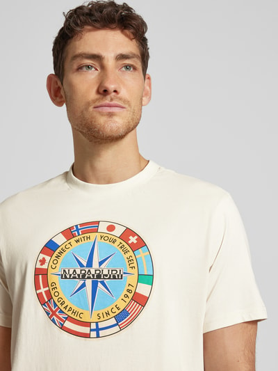 Napapijri T-shirt met ronde hals, model 'BIG FLAG' Zand - 3