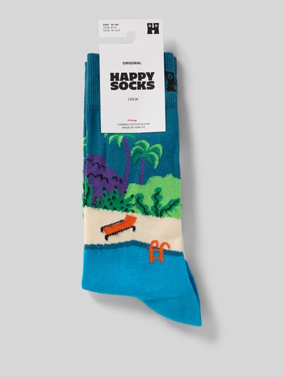 Produktfoto, Skarpety z mieszanki bawełny i elastanu Model 'POOL SIDE' od Happy Socks, wzór basenu, kolorowe, detal z logo, kontekst: skarpety męskie