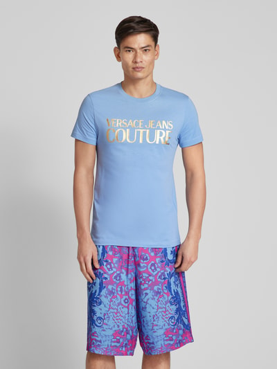 Versace Jeans Couture T-shirt met labelprint Lichtblauw - 4