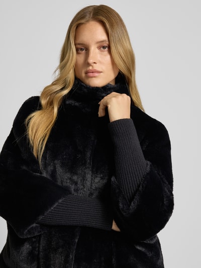 s.Oliver BLACK LABEL Relaxed fit jack van imitatiebont met gebreide stormboorden Zwart - 3