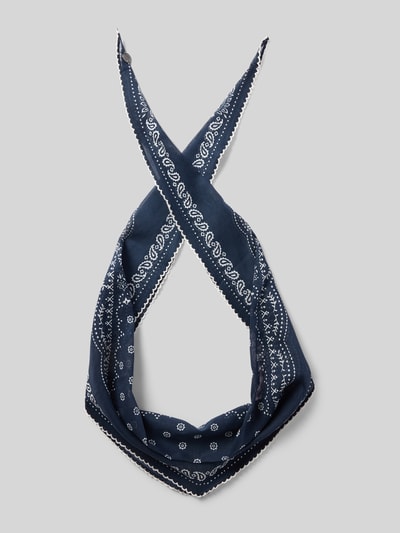 Produktfoto, Tuch mit Allover Paisley-Print von Fraas in Dunkelblau, Reine Baumwolle, Logo-Detail, Semitransparenz, Breite 65 cm, Länge 37 cm