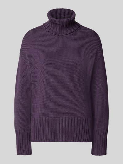 Produktfoto, Relaxed Fit Strickpullover aus reiner Baumwolle mit Rollkragen von MOS MOSH in Dunkellila mit elastischen Abschlüssen und grober Strickstruktur.