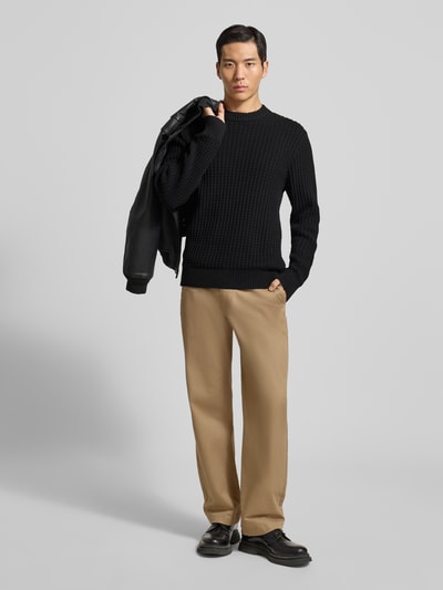 SELECTED HOMME Regular fit gebreide pullover van puur biologisch katoen, model 'TOM' Zwart - 1