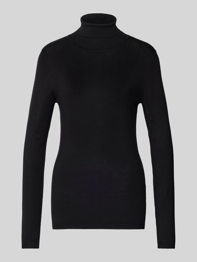 Produktfoto, schwarzes Damen Longsleeve aus Viskose-Mix Modell 'MAFA' von ICHI mit Rollkragen und Ripp-Optik, eng anliegende Passform.