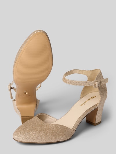 Productfoto, Pumps im schimmernden Design van Tamaris met spitse vorm, enkelriempje, blokhak van 7 cm, gladde zool, glinsterende textuur