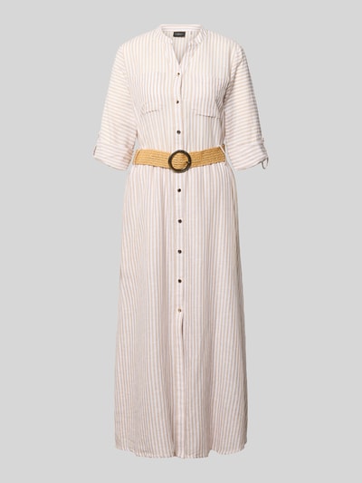 Produktfoto, Tailliertes Freizeitkleid aus Leinen-Baumwoll-Mix von s.Oliver BLACK LABEL, cremefarben-gestreift mit strukturierter Textur.