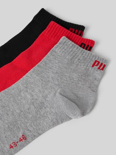 Produktfoto, Sneakersocken mit Logo im 3er-Pack van Puma, Heren, katoenmix met stretch, nauwsluitende pasvorm, set van 3, rood, zwart, grijs