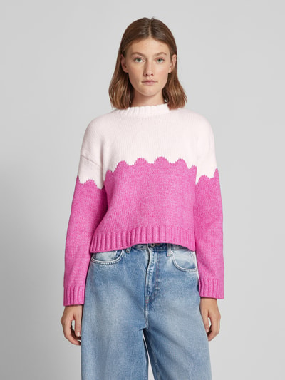 Pieces Relaxed Fit Strickpullover Colorblock-Design Modell 'RIMMA' Rosa 4