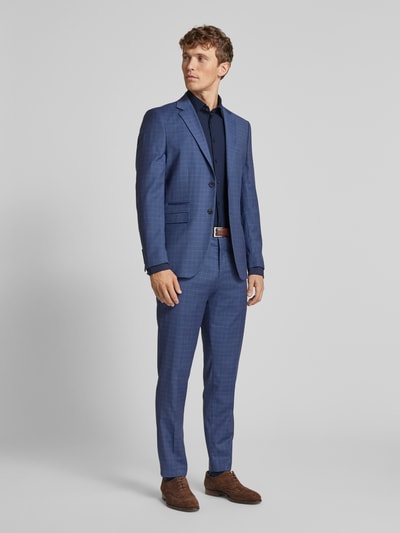 Jake*s Slim Fit Businesshemd aus Uni Struktur Marine 1